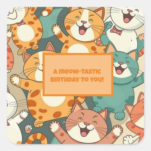 "Meow-tastic Birthday" Sticker met Happy Cats (Voorkant)