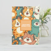 Meow-tastic Birthday Wenskaart met Happy Cats Aankondiging (Staand voorkant)