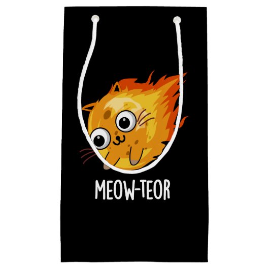 Meow-teor Funny Meteor Pun Dark BG Klein Cadeauzakje (Voorkant)