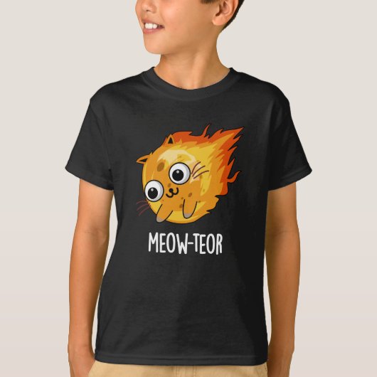Meow-teor Funny Meteor Pun Dark BG T-shirt (Voorkant)