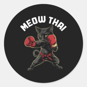 Meow Thai Funny Muay Thai Boksen Kat Vechtsporten Ronde Sticker