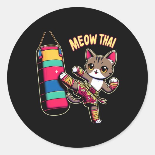 Meow Thai Muay Thai Cat Kickboxing For Men Women K Ronde Sticker (Voorkant)