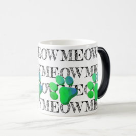 MEOW Typografie Groen Blauw Kat Paw Print Pet Fun Magische Mok