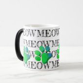 MEOW Typografie Groen Blauw Kat Paw Print Pet Fun Magische Mok (Voorkant links)