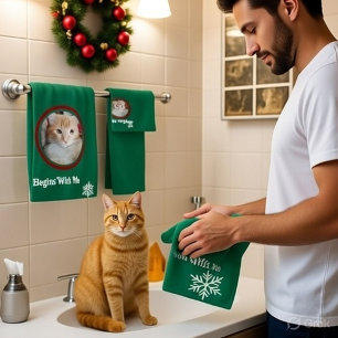 Meow Vrolijk Kerst Foto Aanpassen Bad Handdoek