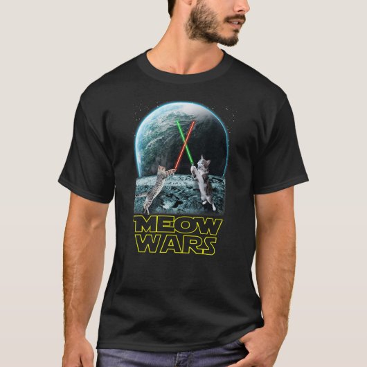 Meow Wars Ca Funny S voor kattendeksels T-shirt (Voorkant)