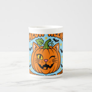 Meow Ween Pompoen Purrfect Schattige Kat Halloween Porselein Kop