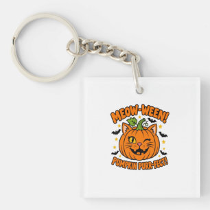 Meow Ween Pompoen Purrfect Schattige Kat Halloween Sleutelhanger