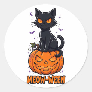 Meow-Ween Zwarte Kat Halloween Ronde Sticker