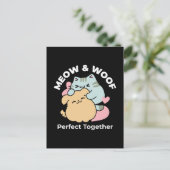 Meow & Woof Perfect Together - Schattigee kat en h Briefkaart (Staand voorkant)