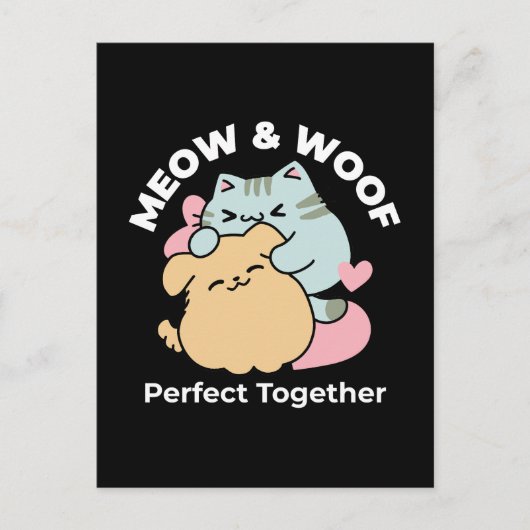 Meow & Woof Perfect Together - Schattigee kat en h Briefkaart (Voorkant)