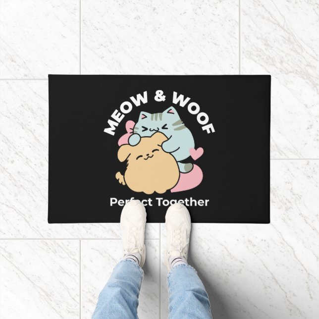 Meow & Woof Perfect Together - Schattigee kat en h Deurmat (Binnen)