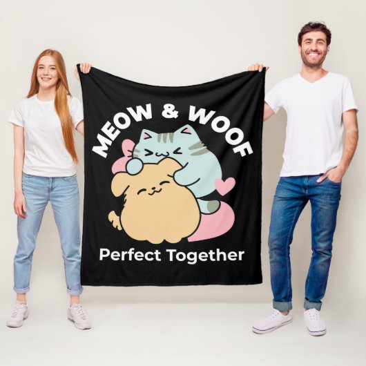 Meow & Woof Perfect Together - Schattigee kat en h Fleece Deken (In situ)