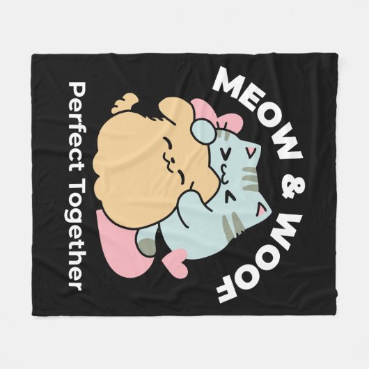 Meow & Woof Perfect Together - Schattigee kat en h Fleece Deken (Voorkant (Horizontaal))