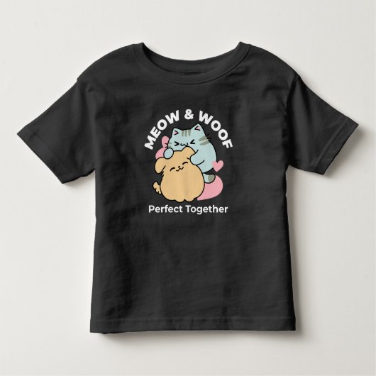 Meow & Woof Perfect Together - Schattigee kat en h Kinder Shirts (Voorkant)