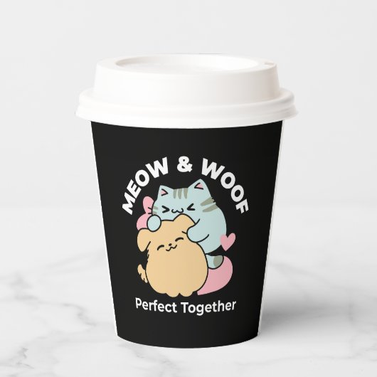 Meow & Woof Perfect Together - Schattigee kat en h Papieren Bekers (Voorkant)