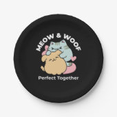 Meow & Woof Perfect Together - Schattigee kat en h Papieren Bordje (Voorkant)