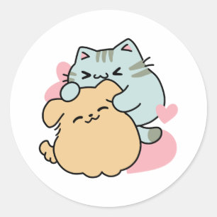 Meow & Woof Perfect Together - Schattigee kat en h Ronde Sticker