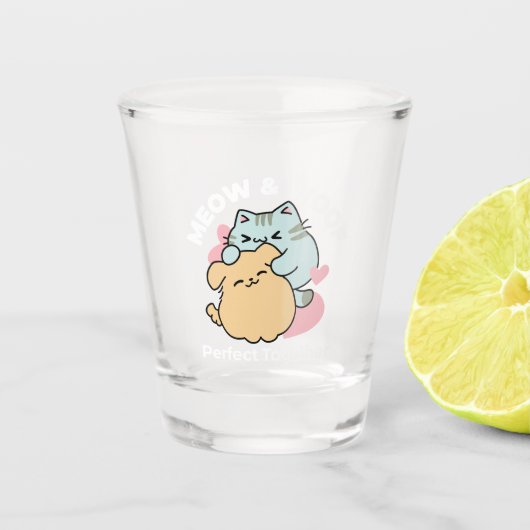 Meow & Woof Perfect Together - Schattigee kat en h Shot Glas (Voorkant)