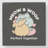 Meow & Woof Perfect Together - Schattigee kat en h Stenen Onderzetter (Voorkant)