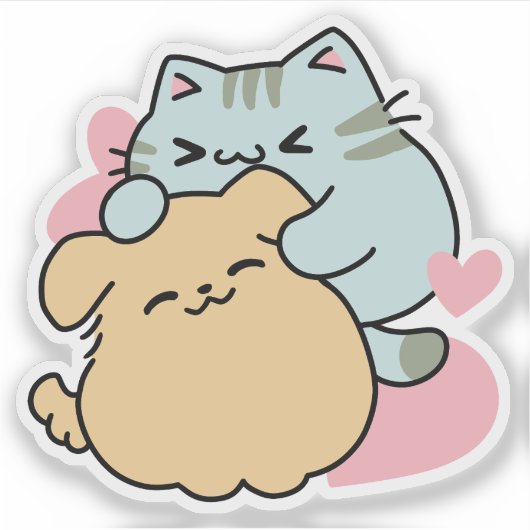 Meow & Woof Perfect Together - Schattigee kat en h Sticker (Voorkant)