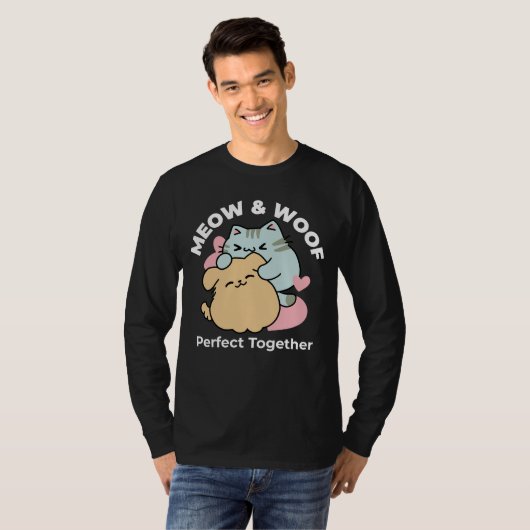 Meow & Woof Perfect Together - Schattigee kat en h T-shirt (Voorkant volledig)