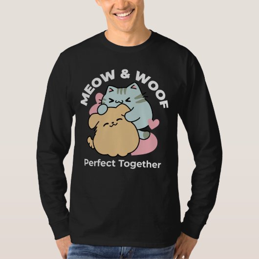 Meow & Woof Perfect Together - Schattigee kat en h T-shirt (Voorkant)