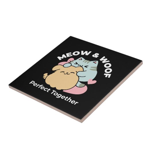 Meow & Woof Perfect Together - Schattigee kat en h Tegeltje (Zijkant)