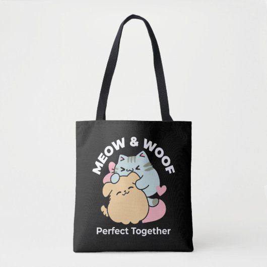 Meow & Woof Perfect Together - Schattigee kat en h Tote Bag (Voorkant)