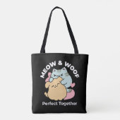 Meow & Woof Perfect Together - Schattigee kat en h Tote Bag (Achterkant)