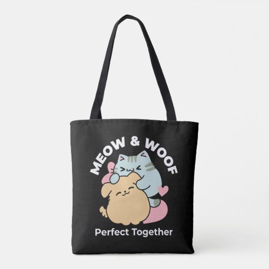 Meow & Woof Perfect Together - Schattigee kat en h Tote Bag (Achterkant)