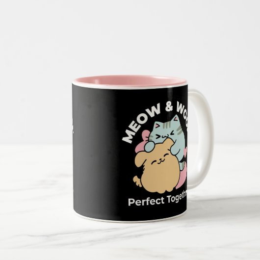 Meow & Woof Perfect Together - Schattigee kat en h Tweekleurige Koffiemok (Voorkant rechts)