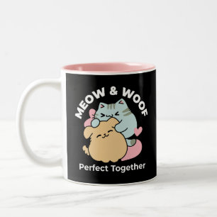 Meow & Woof Perfect Together - Schattigee kat en h Tweekleurige Koffiemok