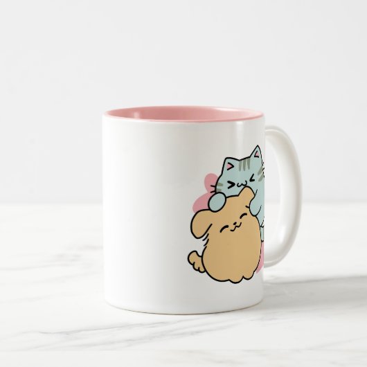 Meow & Woof Perfect Together - Schattigee kat en h Tweekleurige Koffiemok (Voorkant rechts)