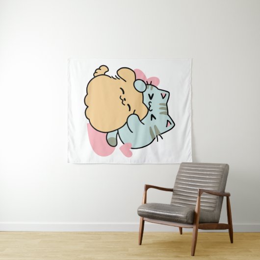 Meow & Woof Perfect Together - Schattigee kat en h Wandkleed (In Situ (horizontaal))