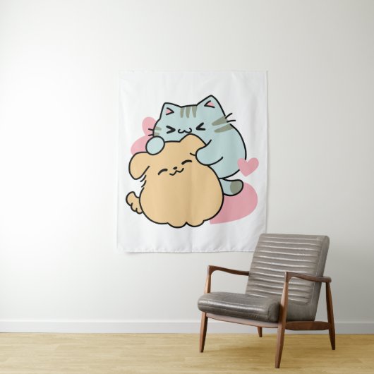 Meow & Woof Perfect Together - Schattigee kat en h Wandkleed (In situ)