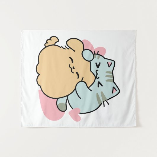 Meow & Woof Perfect Together - Schattigee kat en h Wandkleed (Voorkant (horizontaal))