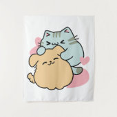 Meow & Woof Perfect Together - Schattigee kat en h Wandkleed (Voorkant)