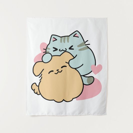 Meow & Woof Perfect Together - Schattigee kat en h Wandkleed (Voorkant)