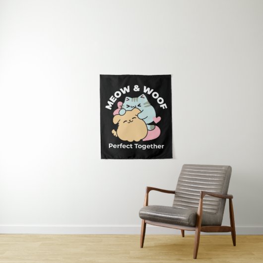 Meow & Woof Perfect Together - Schattigee kat en h Wandkleed (In situ)