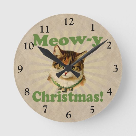 Meow-y kerst, Cute Holiday Cat Animal Ronde Klok (Voorkant)