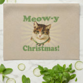 Meow-y kerst, Cute Holiday Cat Animal Theedoek (Gevouwen)