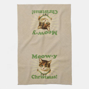 Meow-y kerst, Cute Holiday Cat Animal Theedoek