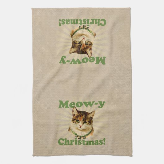 Meow-y kerst, Cute Holiday Cat Animal Theedoek (Verticaal)