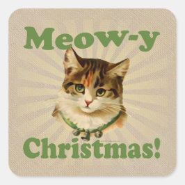 Meow-y kerst, Cute Holiday Cat Animal Vierkante Sticker