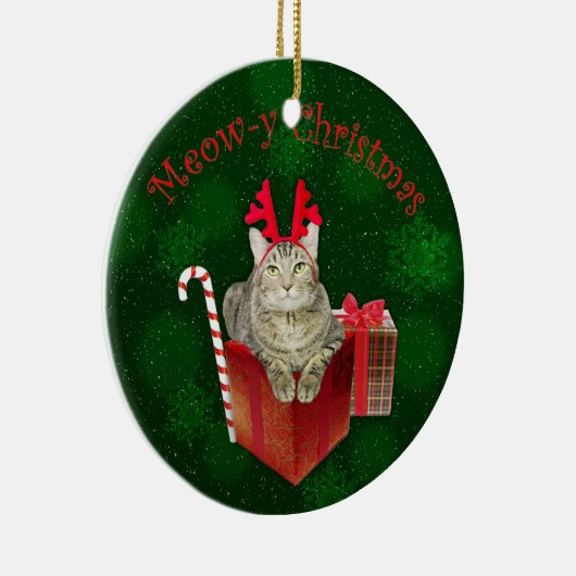 Meow-y Kerstmis Keramisch Ornament (Rechts)