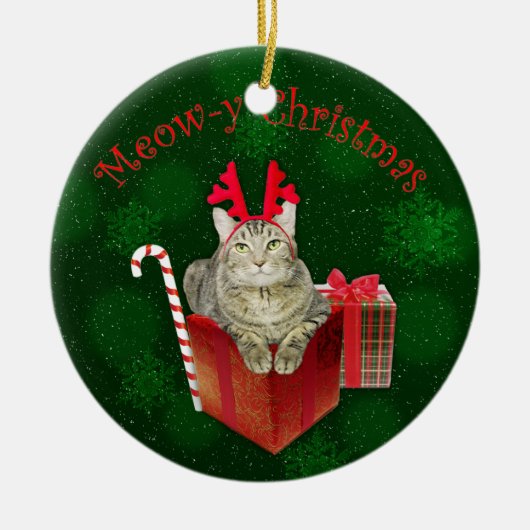 Meow-y Kerstmis Keramisch Ornament (Voorkant)