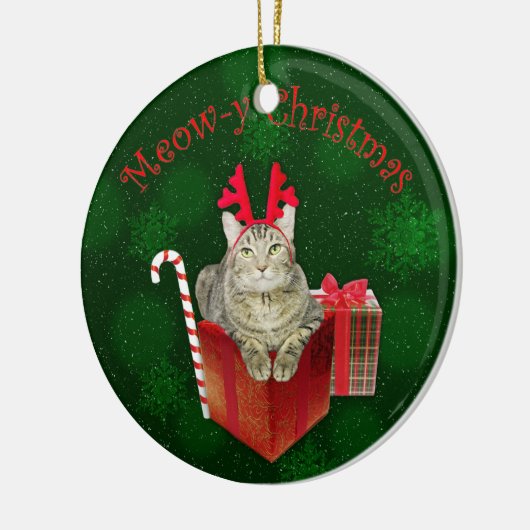 Meow-y Kerstmis Keramisch Ornament (Links)