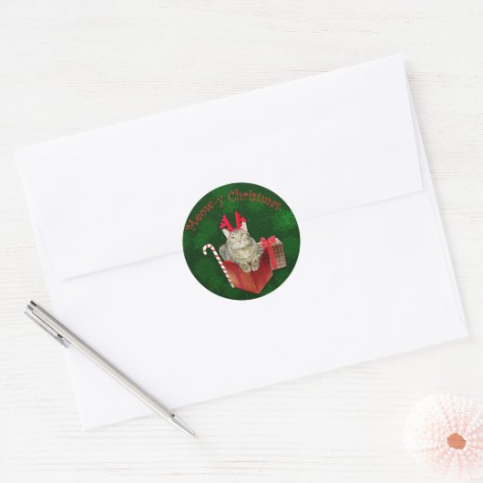 Meow-y Kerstmis Ronde Sticker (Envelop)
