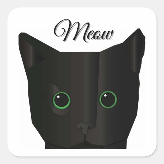 Meow Zwarte Kat Vierkante Sticker (Voorkant)